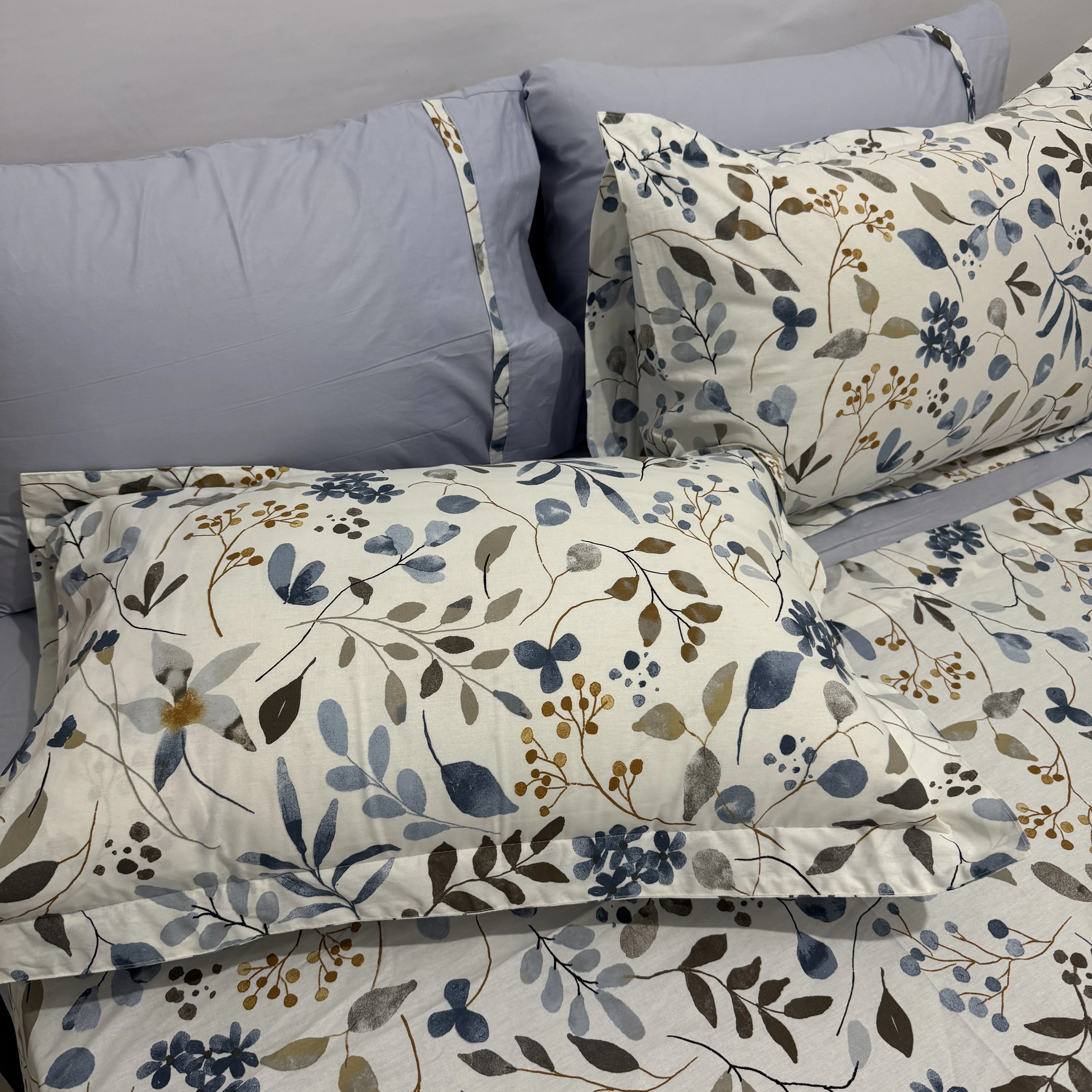 Parure drap plat "Azur Bloom" 100% coton Oeko-Tex - 2 places
