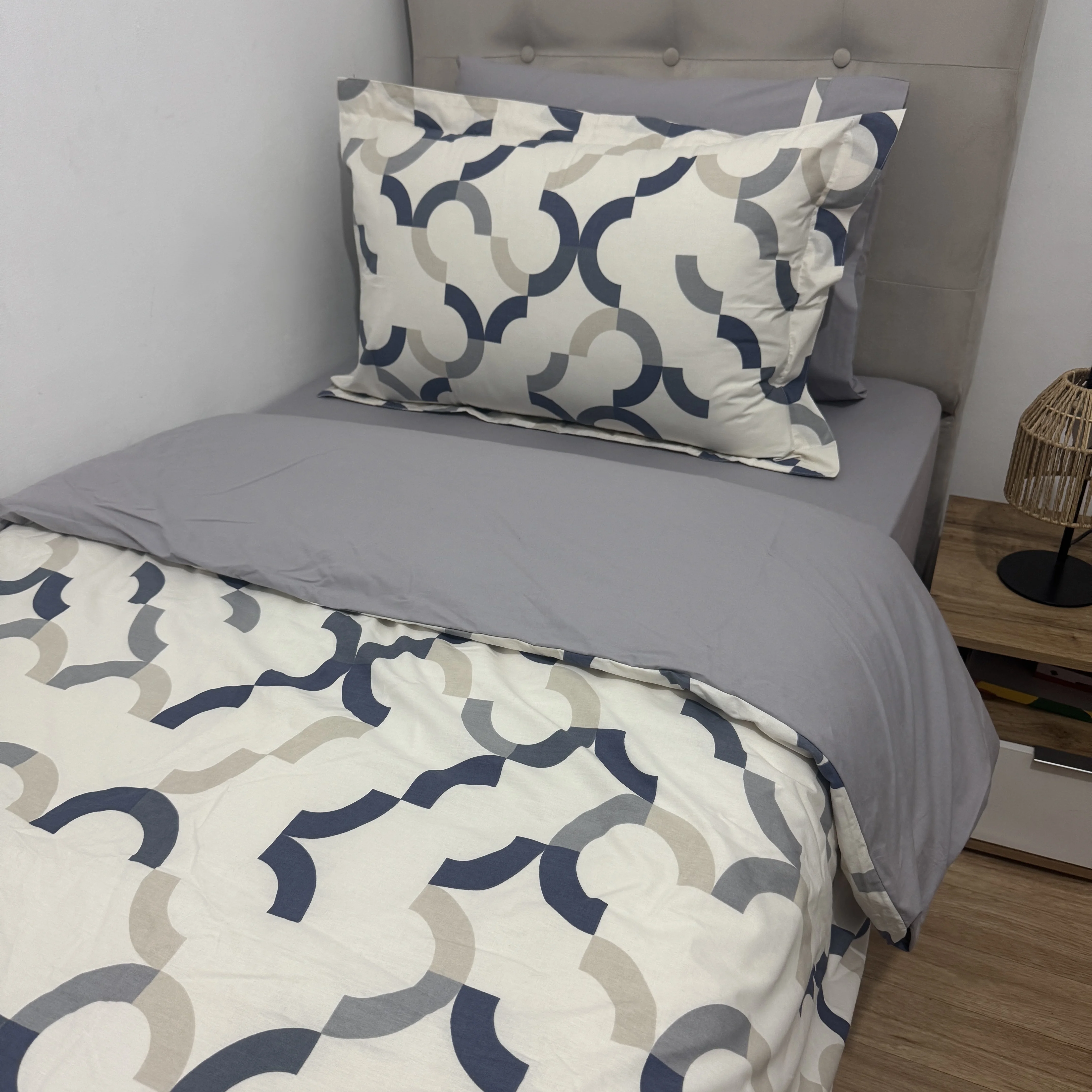 Parure housse de couette "Grey Circles" 100% coton Oeko-Tex - 1 place