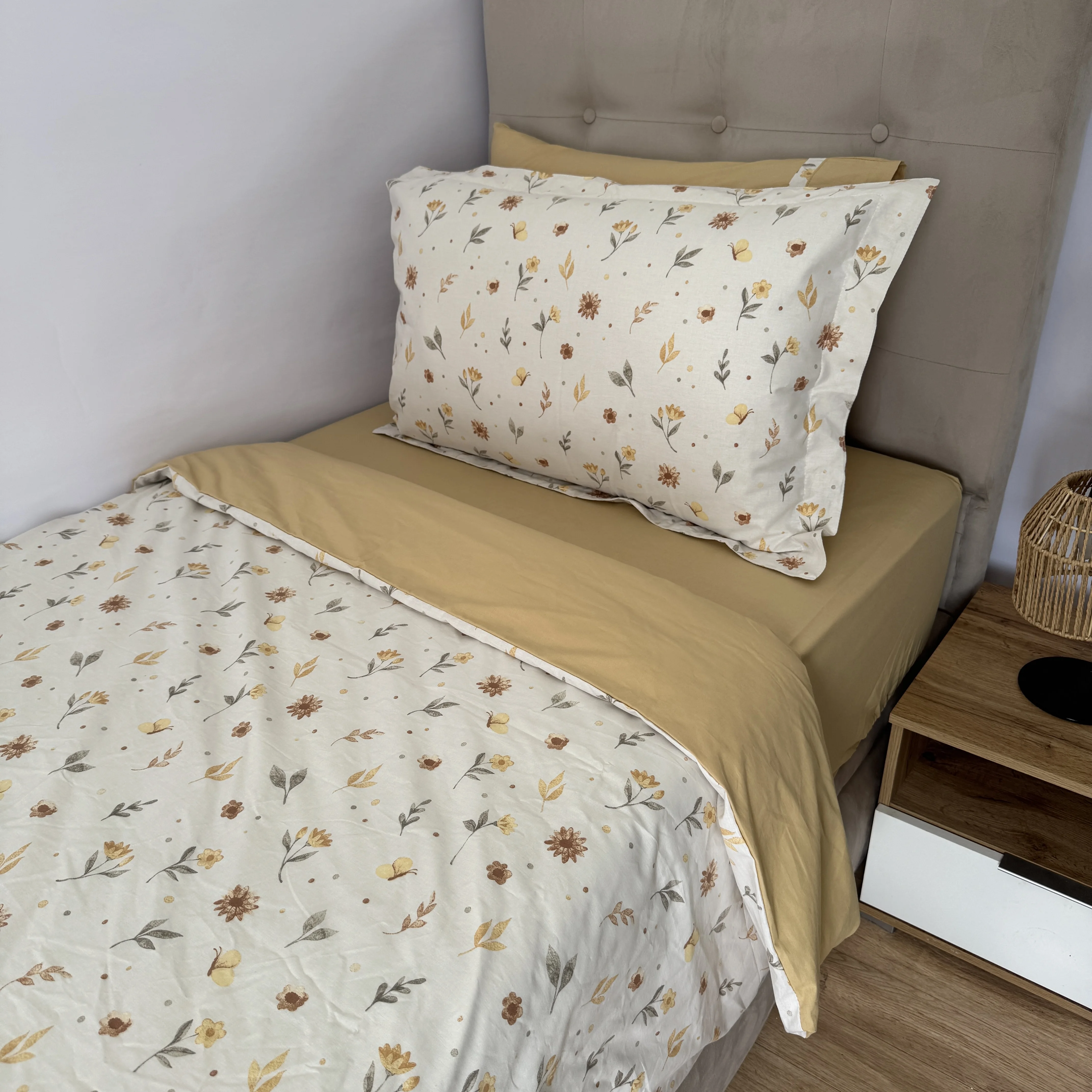 Parure housse de couette "Yellow bloom" 100% coton Oeko-Tex - 1 place