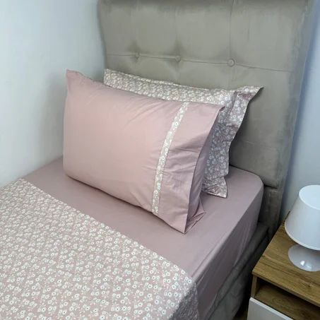 Parure de lit "Pink Bloom" 100% coton Oeko-Tex - 1 place