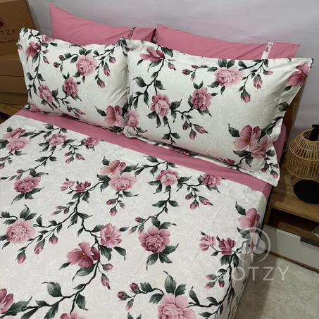 Parure drap plat "Rosy Bloom" 100% coton Oeko-Tex - 2 places