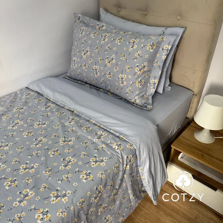 Parure housse de couette "Azur Bloom" sur-mesure 100% coton Oeko-Tex - 1 place