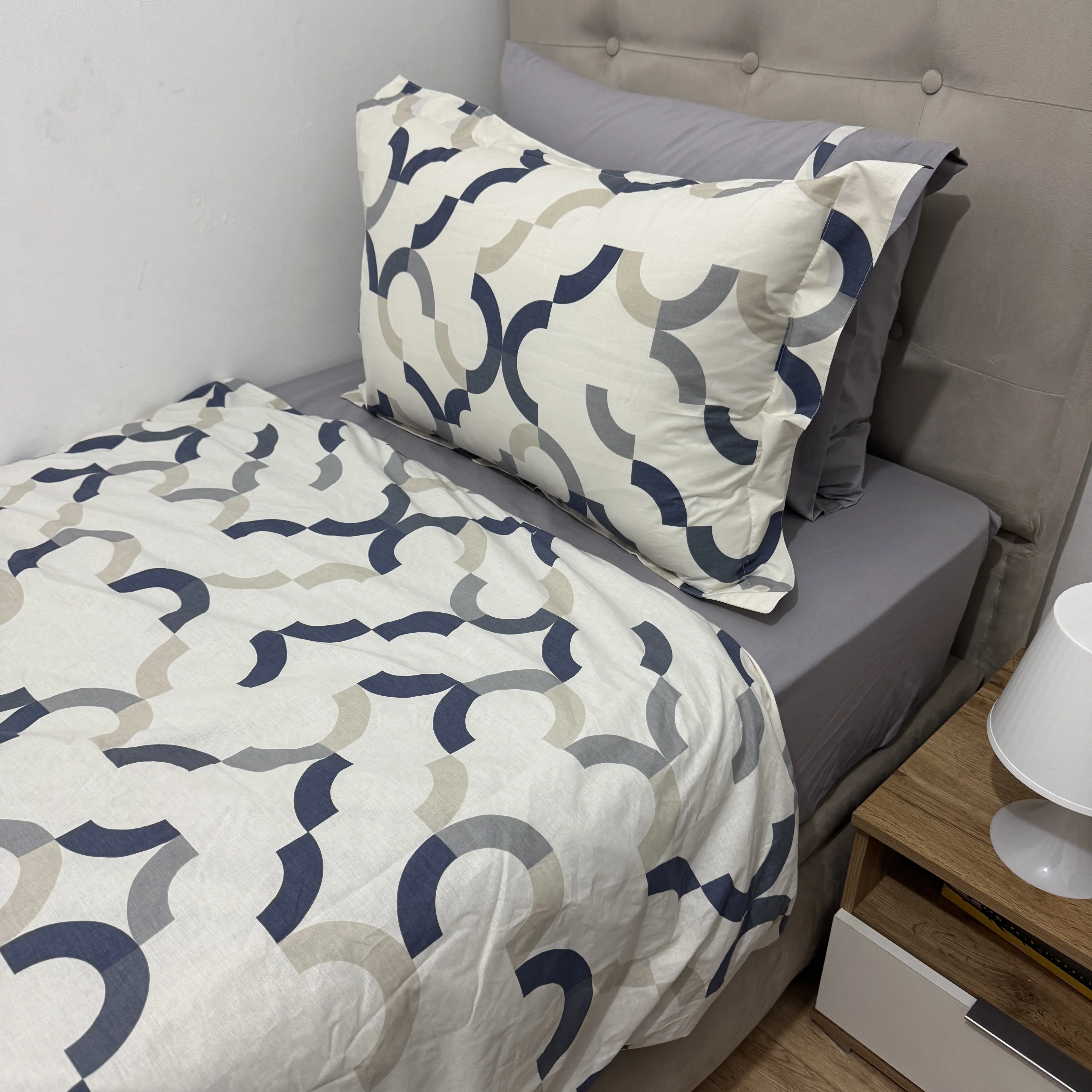 Parure housse de couette "Grey Circles" 100% coton Oeko-Tex - 1 place