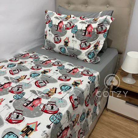 Parure de lit "Speed Town" 100% coton Oeko-Tex - 1 place