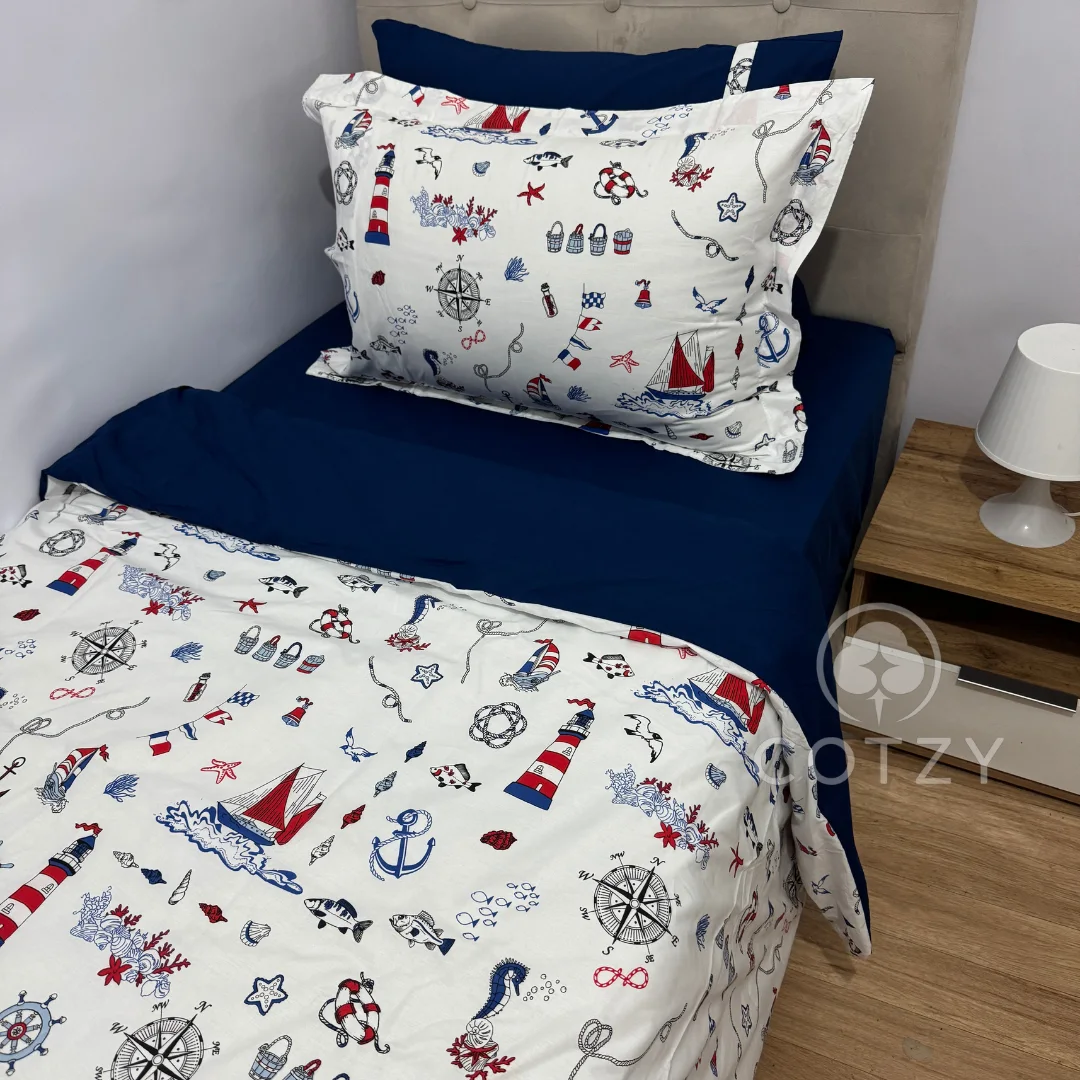 Parure housse de couette "Sea Boy" 100% coton Oeko-Tex - 1 place