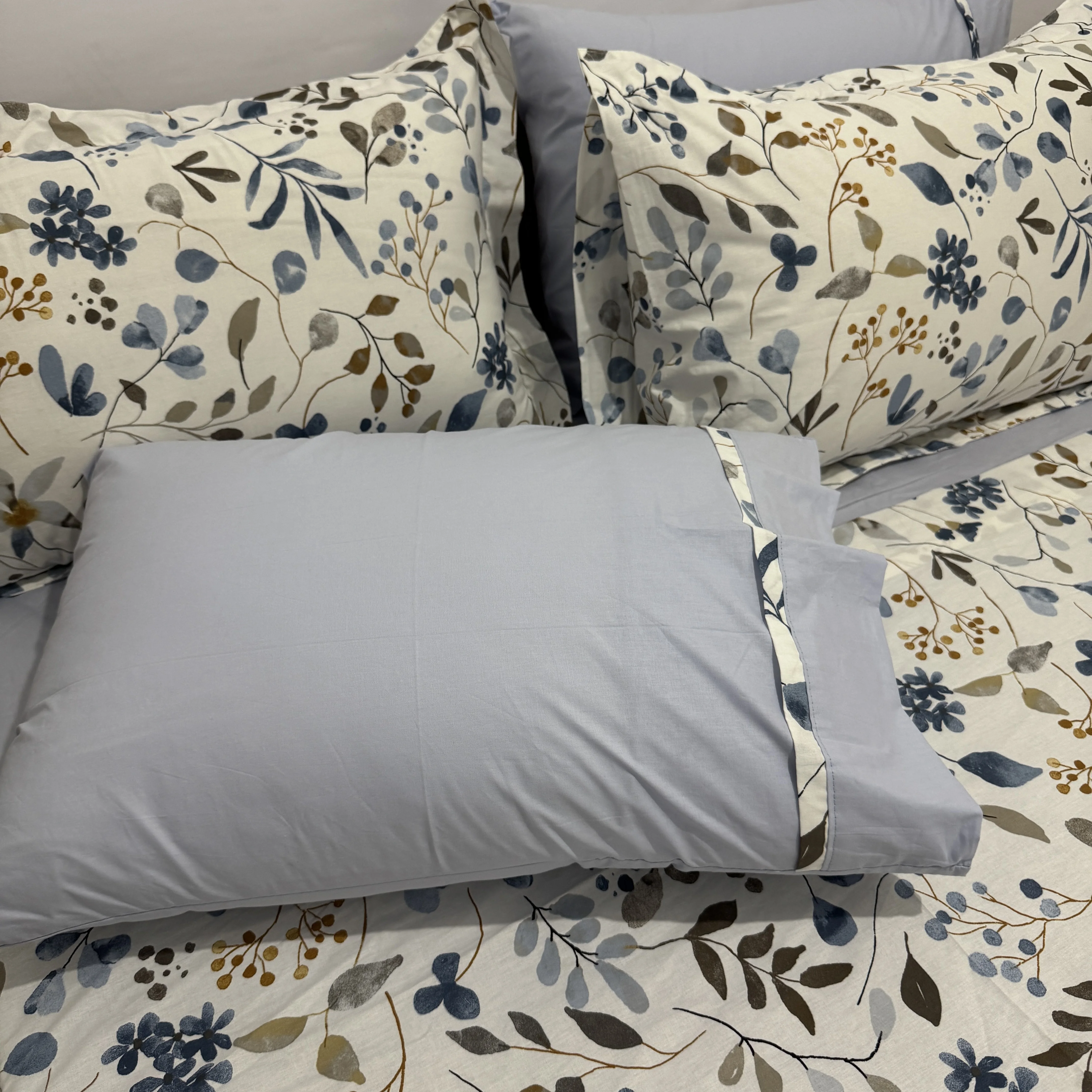 Parure drap plat "Azur Bloom" 100% coton Oeko-Tex - 2 places
