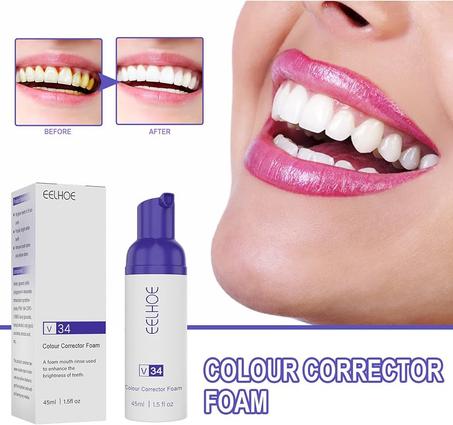 رغوة مصحح اللون V34، محفز تبييض الأسنان الأرجواني، أسنان أكثر إشراقًا في 15 ثانية، إزالة بقع الأسنان لتقليل الاصفرار (قطعة واحدة)