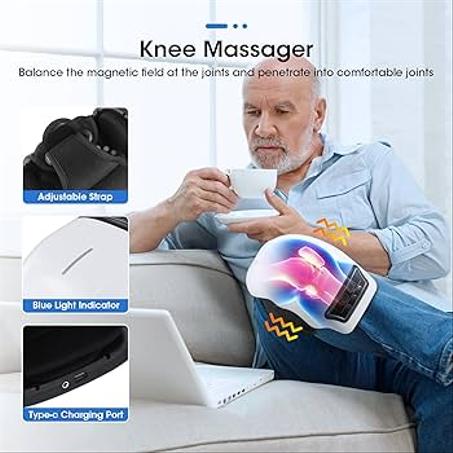جهاز تدليك الركبة اللاسلكي، جهاز تدليك الركبة بشاشة LED قابلة لإعادة الشحن مع التدفئة والاهتزاز، وتخفيف توتر عضلات الركبة للركبة/الكتف/الكوع