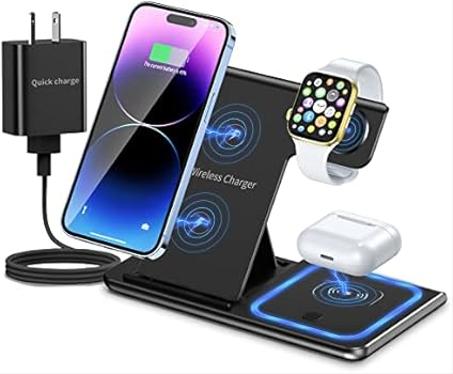 حامل شاحن لاسلكي 3 في 1 قابل للطي، محطة شحن سريعة بقدرة 15 وات