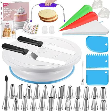 Kit de decoración de pasteles Syntus de 65 piezas con base giratoria