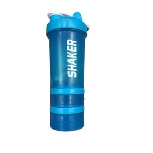 Bouteille shaker protéinée avec rangement bleu