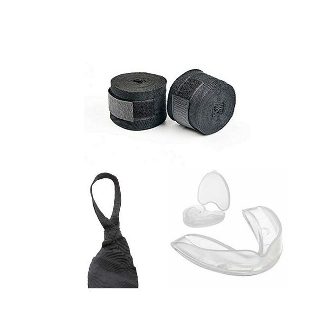 Bandes Bandage MMA Pour Gant Boxe Boxing + Protège-dents (NOIR)