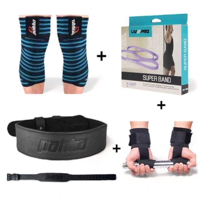 PACK DE MUSCULATION straps+bandes de genoux+ceinture+bande de resistance