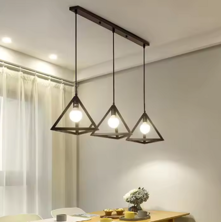 Lustre Industriel Minimaliste à Trois Têtes en Fer Forgé