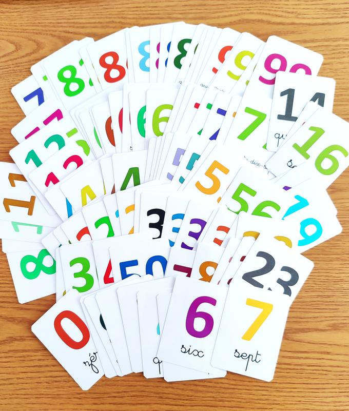 Cartes éducatives colorées des chiffres de 0 à 100 - Français