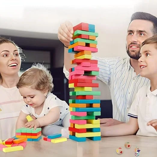 Jeu de Blocs en Bois Empilables – Tour d'Équilibre Colorée