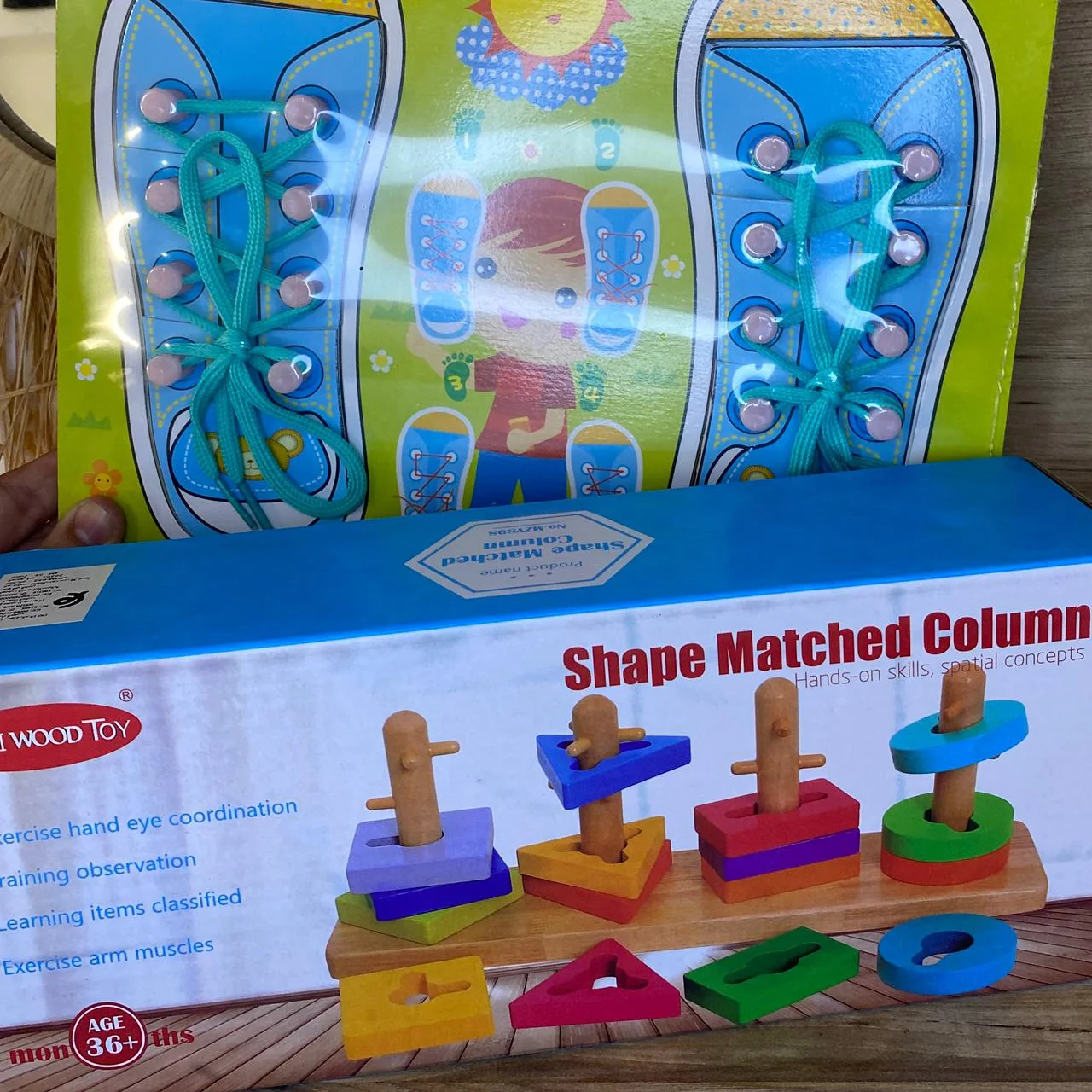 Pack 2 Jeux Montessori - Lacets & Colonnes en bois