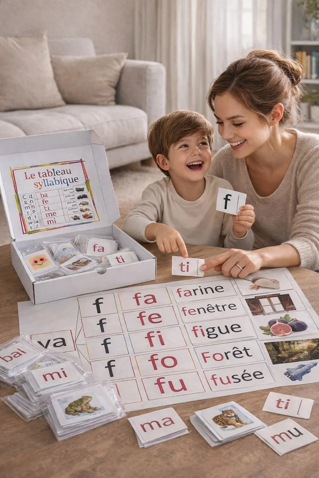 Box des syllabes : 300 Cartes des mots, des lettres et des images + 1 Tableau syllabique Grand Format A3
