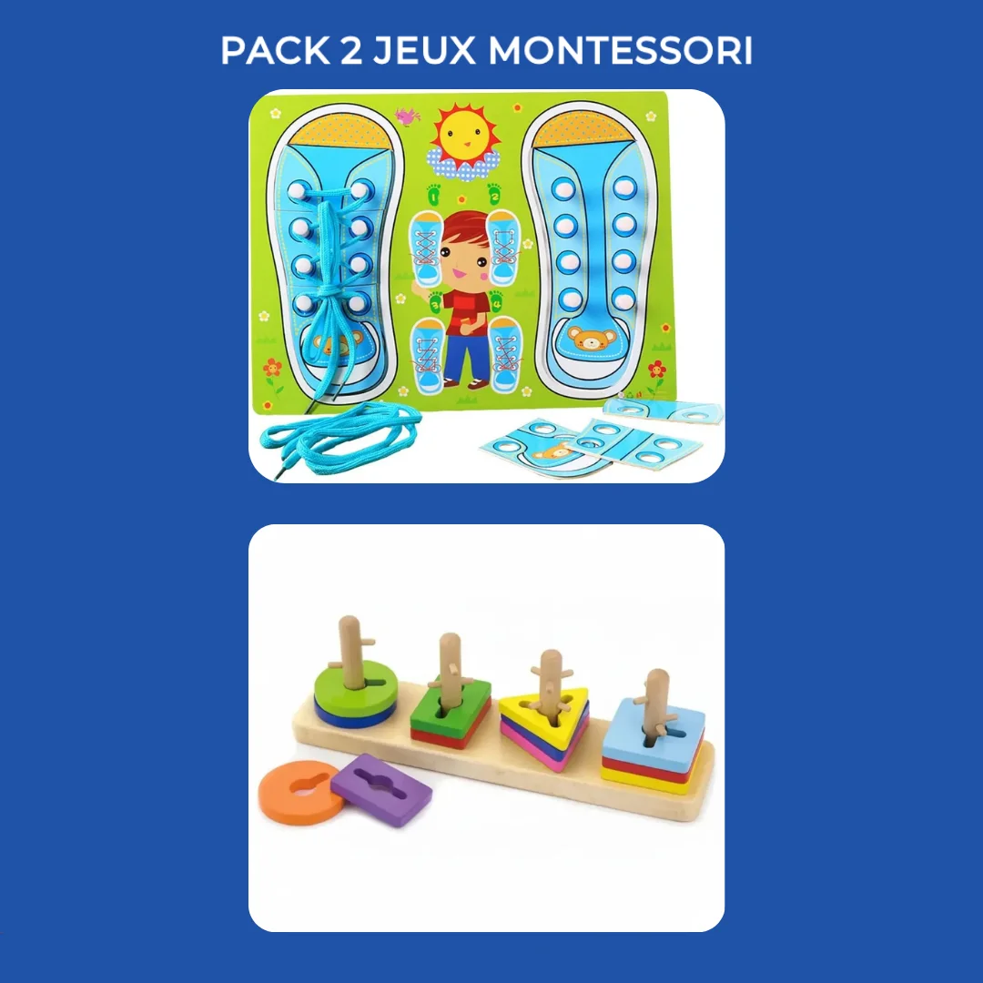 Pack 2 Jeux Montessori - Lacets & Colonnes en bois