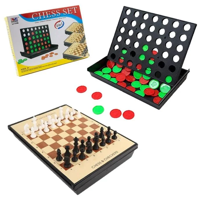 Combo 3 en 1 – Puissance 4, Échecs & Jeu de Dames