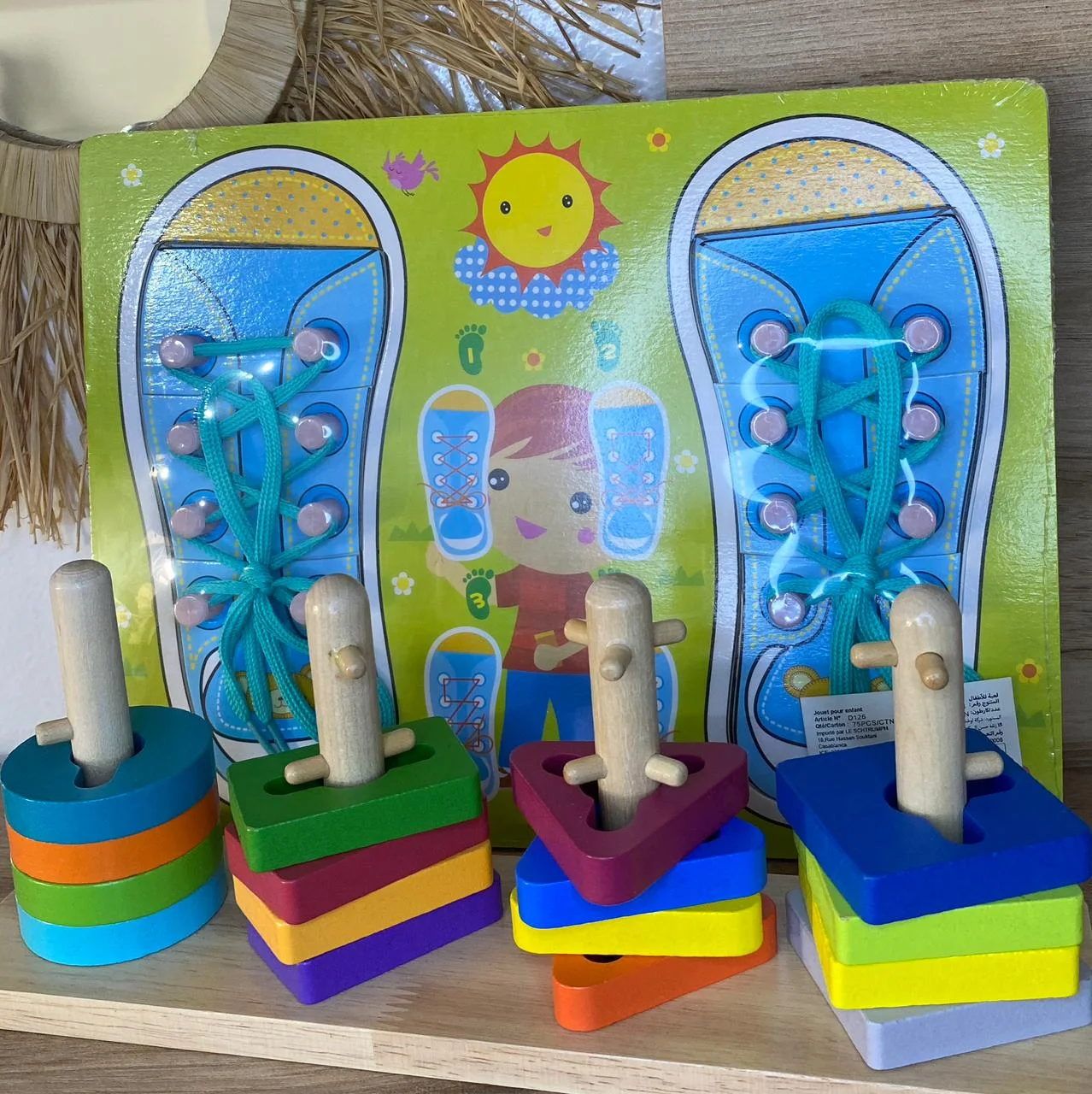 Pack 2 Jeux Montessori - Lacets & Colonnes en bois