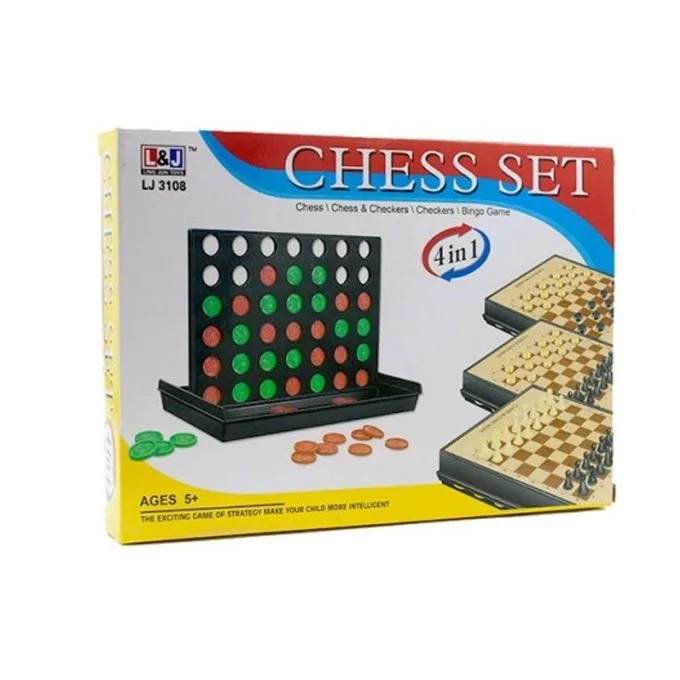 Combo 3 en 1 – Puissance 4, Échecs & Jeu de Dames