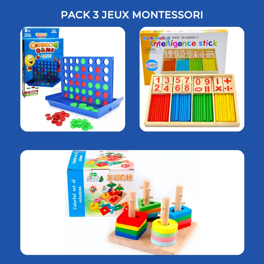Pack 3 Jeux Montessori - Maths, Logique & Motricité