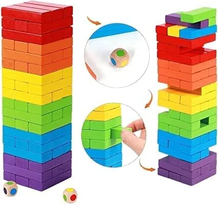 Jeu de Blocs en Bois Empilables – Tour d'Équilibre Colorée