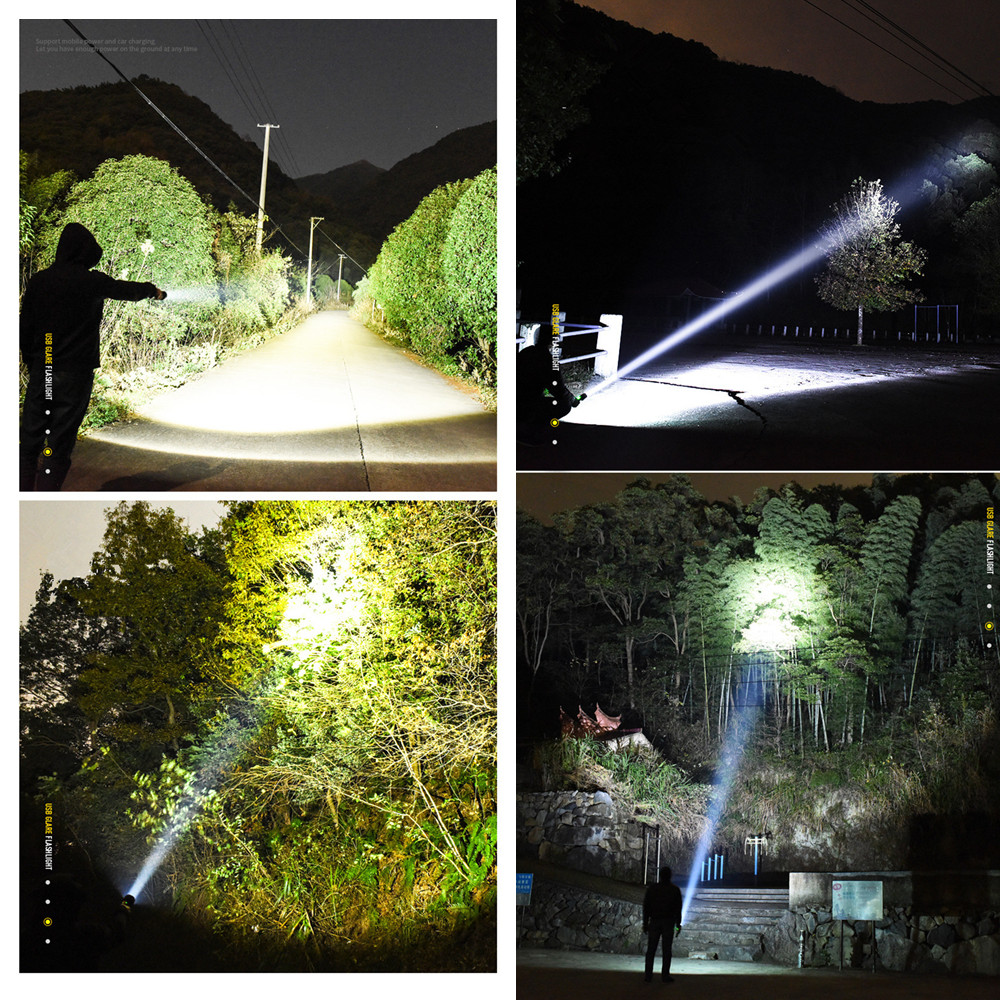 مصباح LED قوية و زوومابل مع 100000 شمعة قابلة للشحن