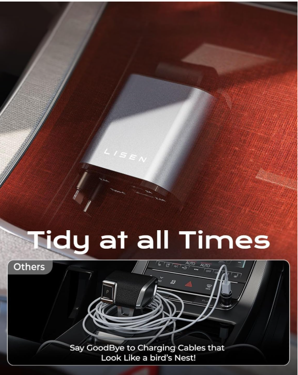 ليسين شاحن سيارة قابل للسحب [محول ملحقات سيارة USB C بقدرة 69 واط] لايفون 16 شاحن USB C سريع الشحن، هدايا اساسية السفر للنساء والرجال، اساسيات الرحلات...