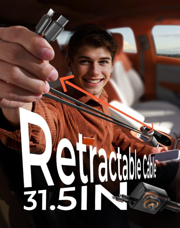 ليسين شاحن سيارة قابل للسحب [محول ملحقات سيارة USB C بقدرة 69 واط] لايفون 16 شاحن USB C سريع الشحن، هدايا اساسية السفر للنساء والرجال، اساسيات الرحلات...