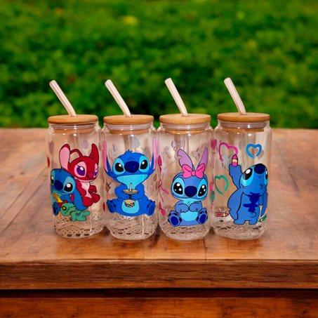 Verre Stitch avec Couvercle & Paille