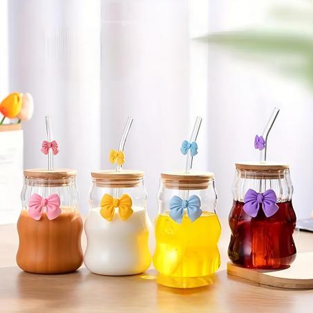 Verre Chic avec Paille et Nœud - Idéal pour Toutes Vos Boissons