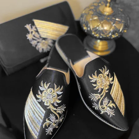 Babouche Zahra Noir | شربيل زهرة أسود