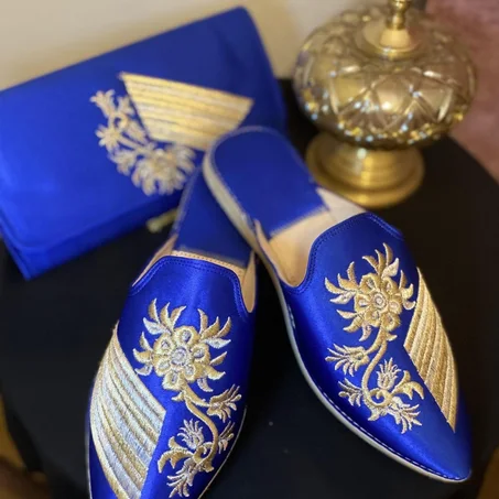 Babouche Zahra Bleu Royal |  شربيل زهرة أزرق ملكي