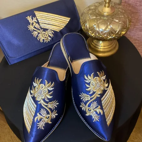 Babouche Zahra Bleu Nuit | شربيل زهرة أزرق داكن