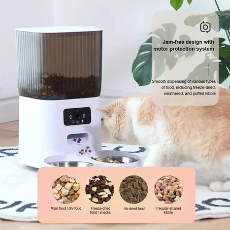automatic cat feeder with camera, smart pet feeder 5L, automatic pet feeder app control, timed cat feeder dual pet, smart food dispenser cats dogs, wifi pet feeder with camera