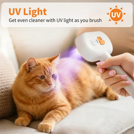 pet steam brush, 3 in 1 pet grooming brush, self cleaning cat brush, anti static pet hair remover, steam pet hair comb, dog cat grooming brush