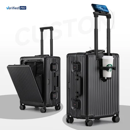 Smart Travel Suitcase with Front Access – Hard Shell Aluminum Frame Design