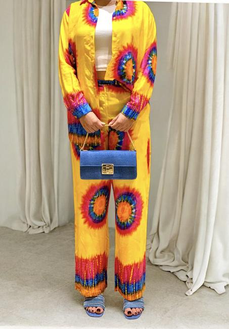 🤍 بدلة صيفية بطباعة التاي داي– %100 تركي