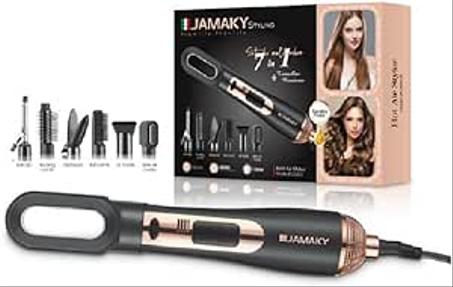 Cepillo para peinar el cabello 7 en 1 Jamaki de 1200 vatios, multiusos, incluye todos los accesorios para el cabello, seca y alisa el cabello fácilmente para crear los mejores peinados de alt