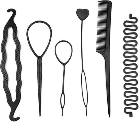 Juego de 6 accesorios para peinar el cabello Kohza, herramienta para trenzar para niñas y mujeres, banda para trenzar en espiral, color negro