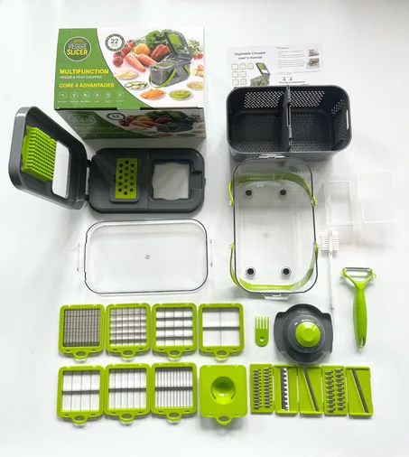 16-in-1 Manual Vegetable Chopper Set with Blades, Container, Slicer & Filter, Onion Carrot Garlic Cutter, Kitchen Gadget for Cooking, Father's Day Gift