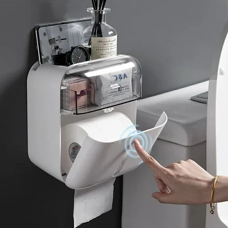Porte Papier Toilette Mural Etanche avec Boite Rangement pour Salle de Bain