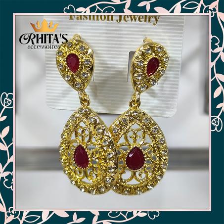 💎 أقراط "الملكة القرمزية" – فخامة بديل الذهب مع لمسة ملكية 💎❤️👑