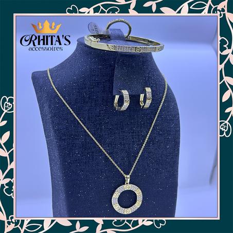 طقم إكسسوارات ذهبي مرصّع – تصميم دائري عصري