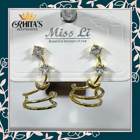 🌙✨ أقراط هلال ونجمة ملتفة  ✨🌙