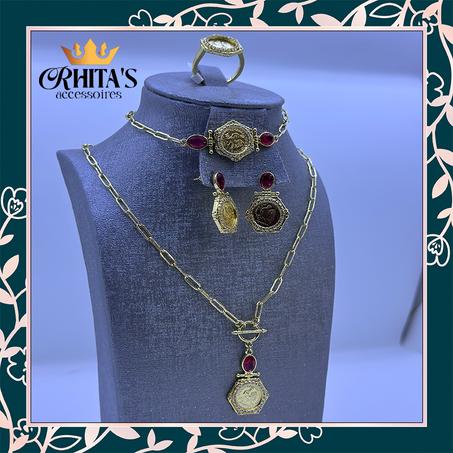 طقم إكسسوارات "العرش الأحمر" – تصميم سداسي ملكي مزخرف