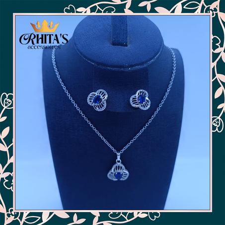 طقم مجوهرات أنيق أبيض بالياقوت الأزرق