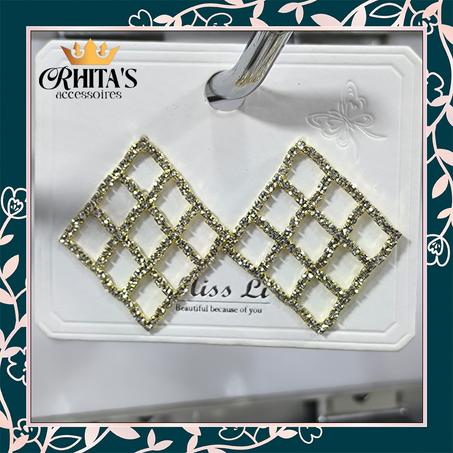 ✨ أقراط هندسية ماسية فاخرة – تصميم شبكي جذّاب ✨